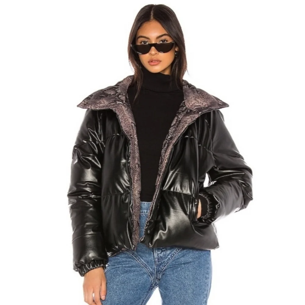 New BlankNYC x Revolve Reversible Snake Print Puffer Jacket